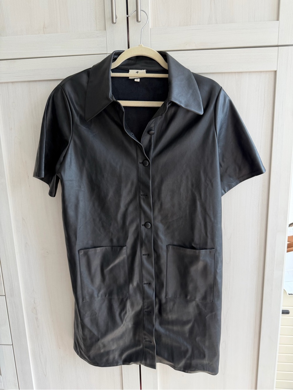 Tuckernuck Black Short-Sleeve Faux Leather Shirt Dress